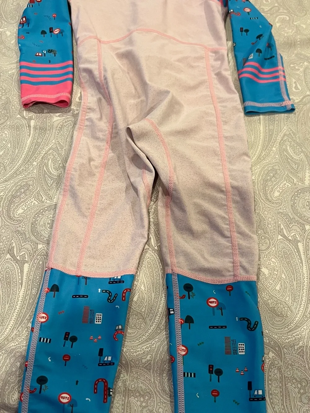 X-Manta Girl ‘s One-Piece Rashguard Swimsuit - Pink & Blue 10x30” fits 4T used